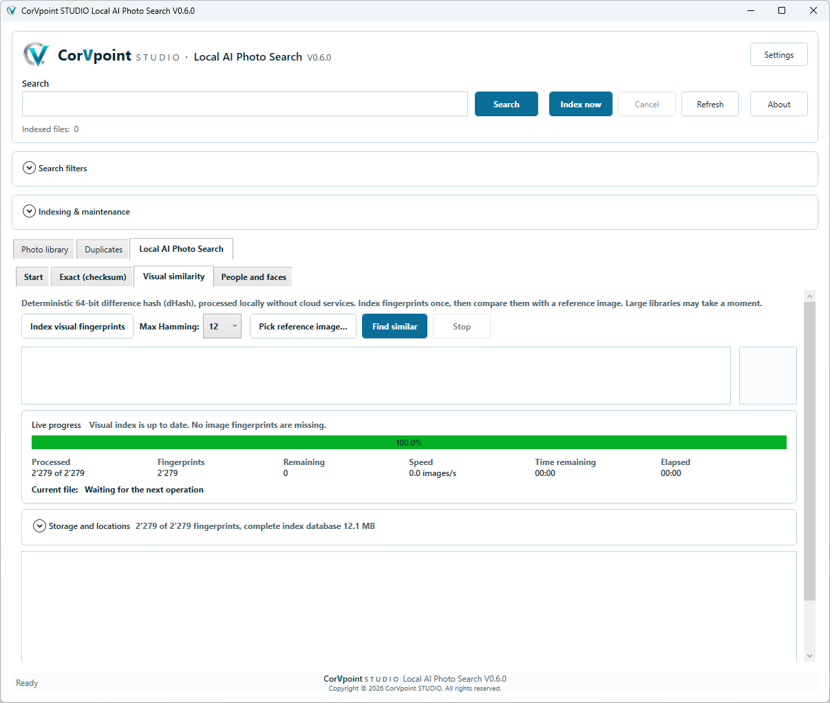 CorVpoint STUDIO Local AI Photo Search: Local indexing progress