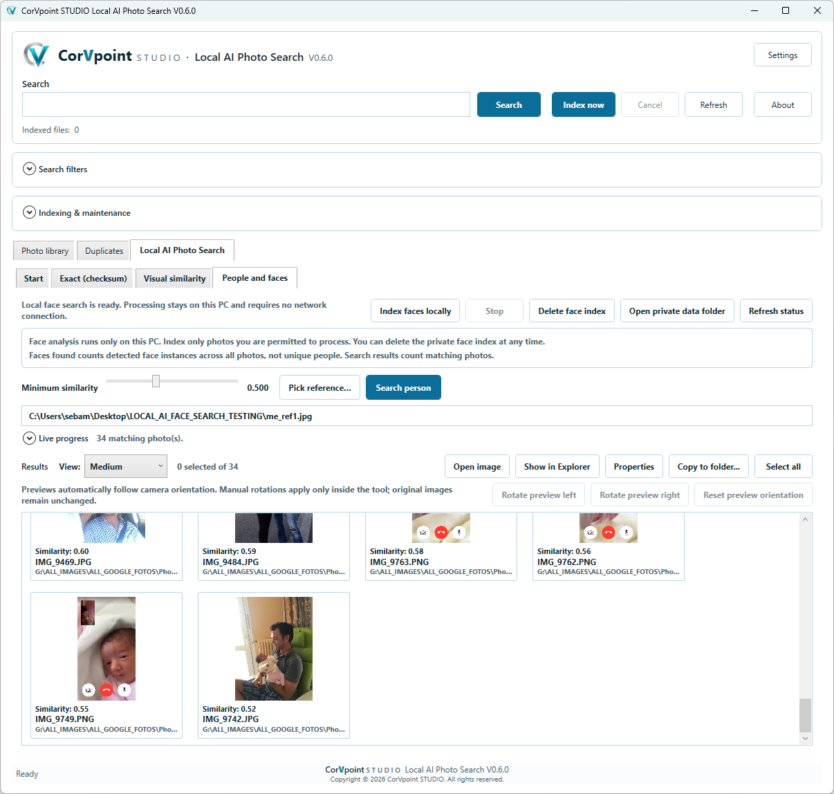 CorVpoint STUDIO Local AI Photo Search: Local face search