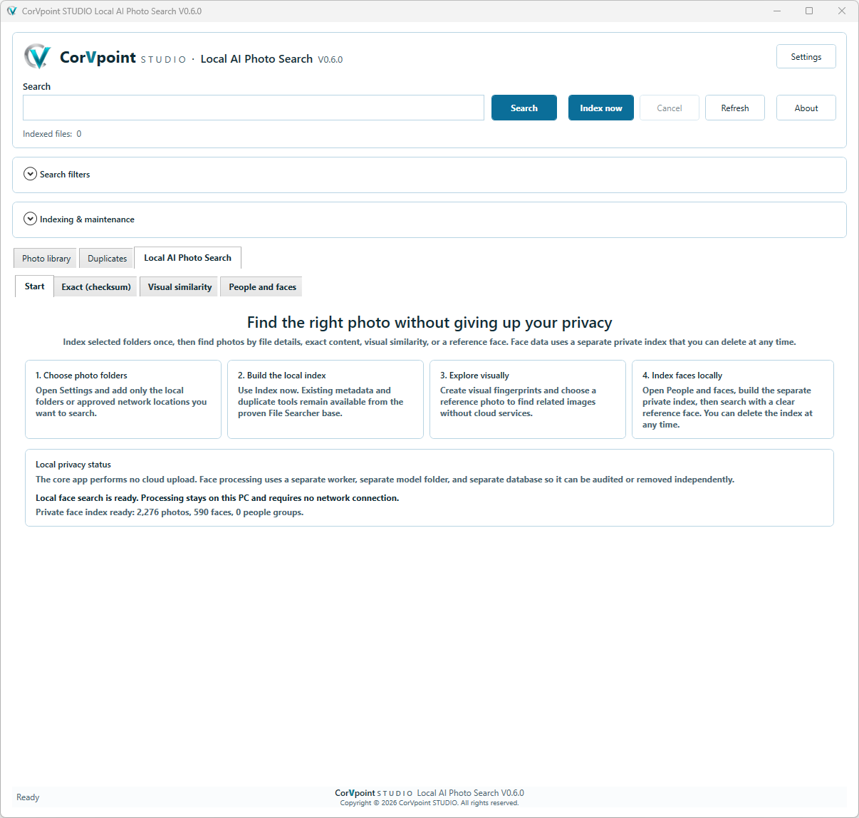 CorVpoint STUDIO Local AI Photo Search: Local photo search start
