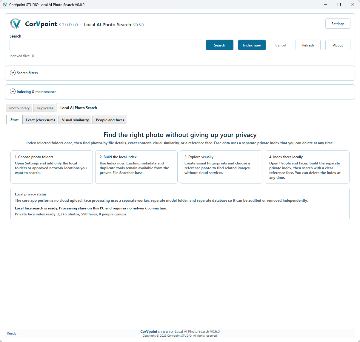 CorVpoint STUDIO Local AI Photo Search: Local photo search start