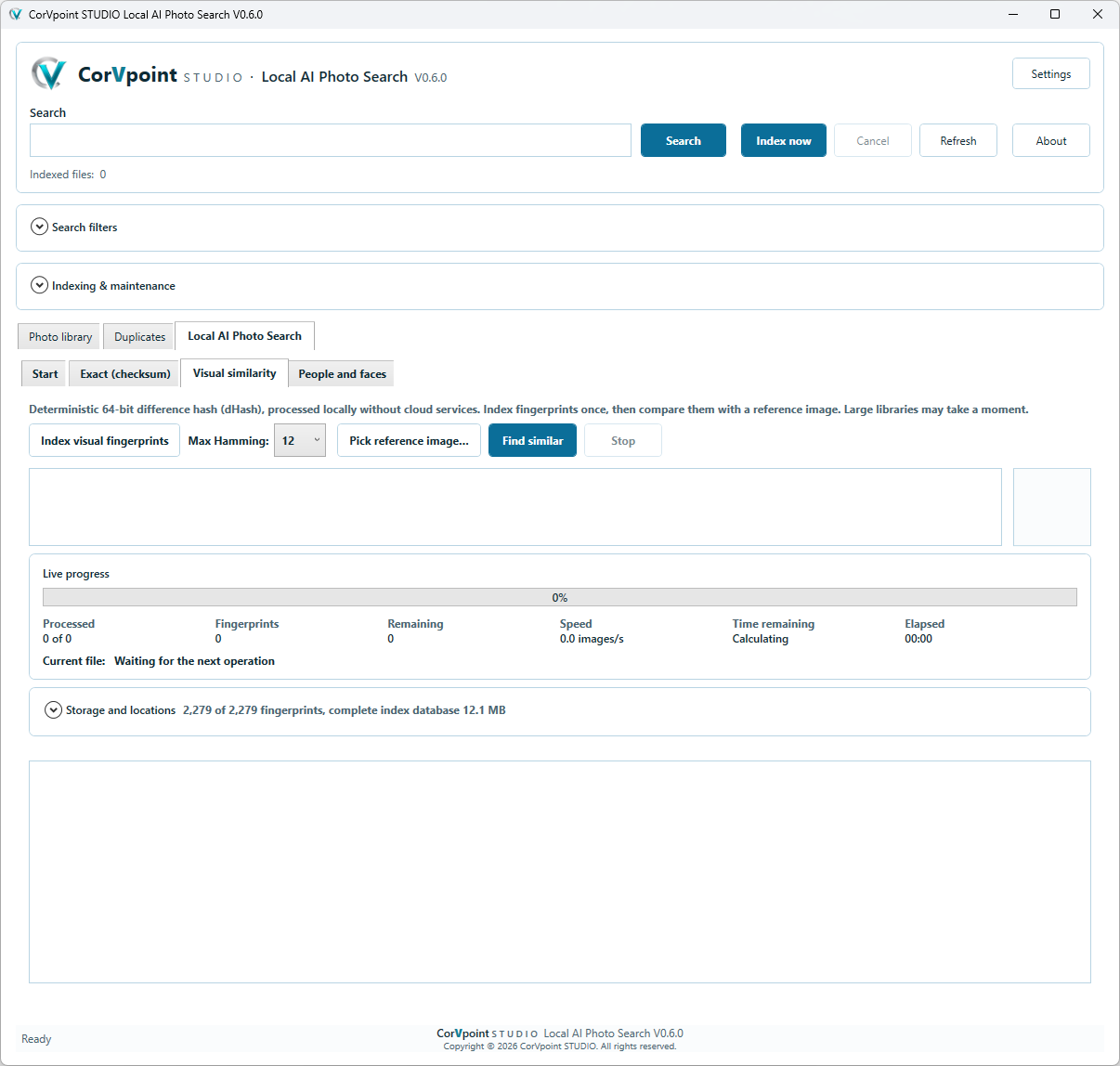 CorVpoint STUDIO Local AI Photo Search: Local indexing progress