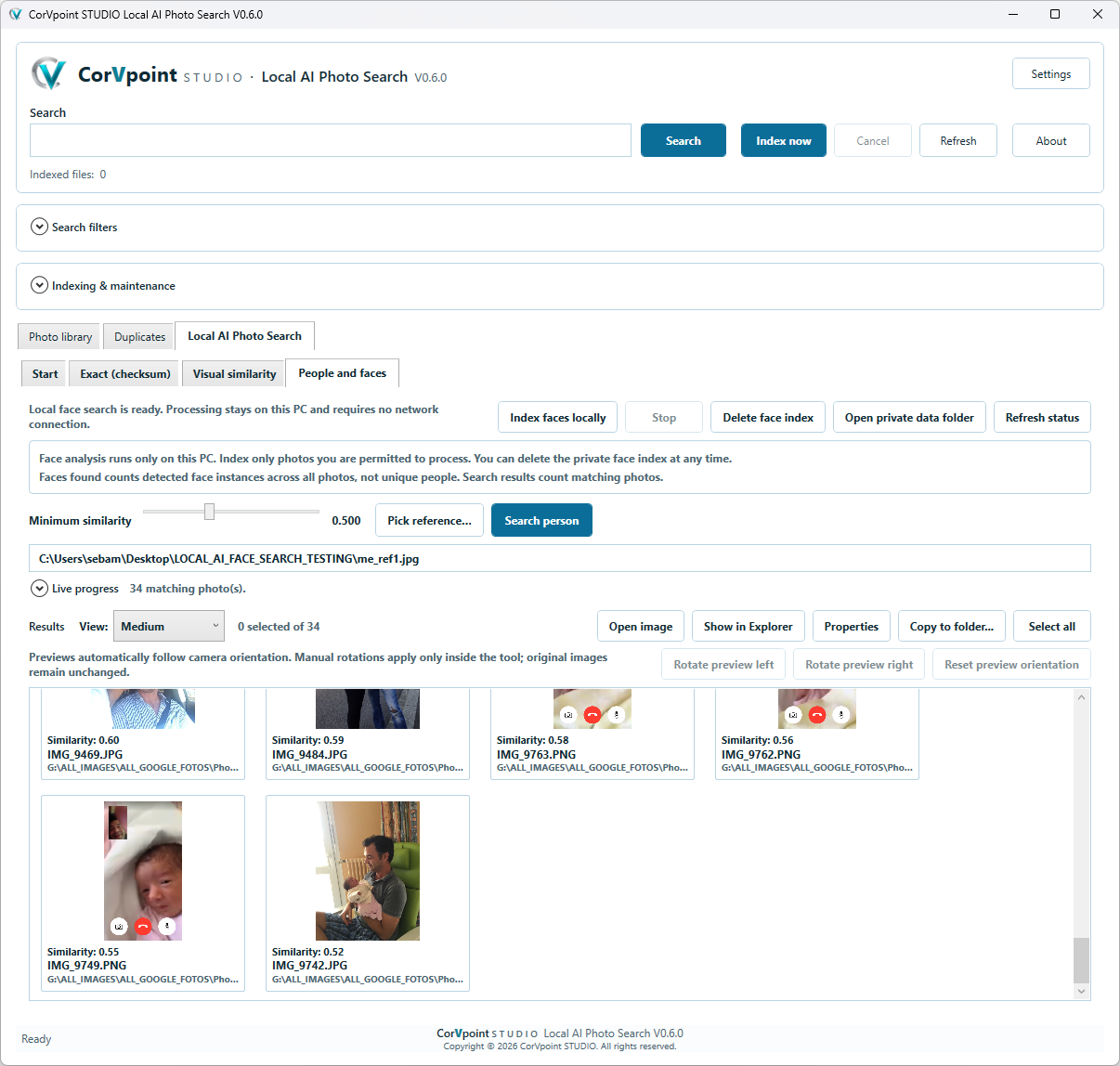 CorVpoint STUDIO Local AI Photo Search: Local face search