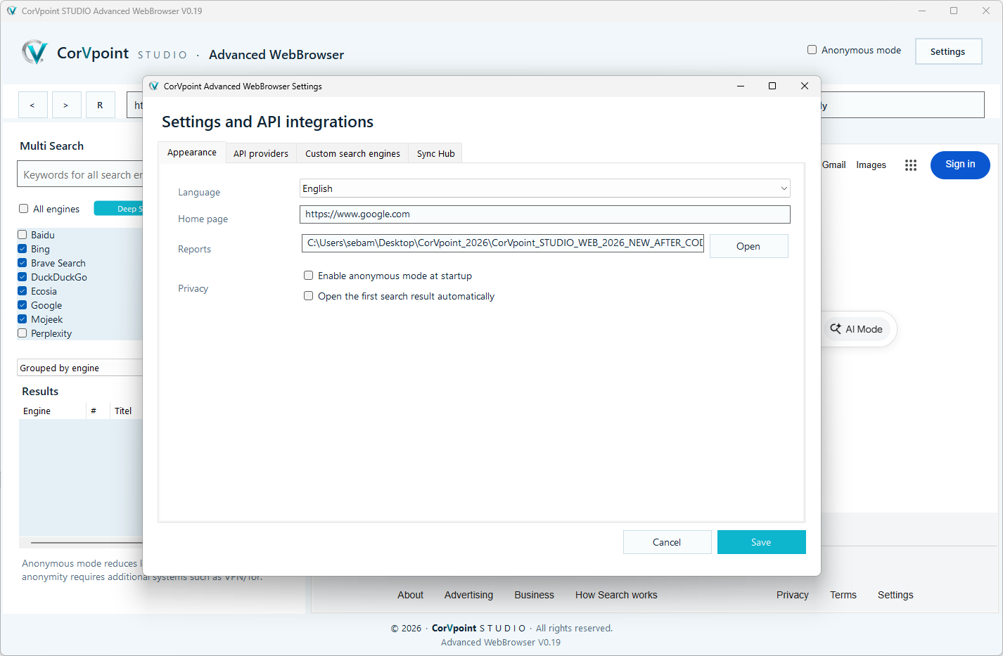 CorVpoint STUDIO Advanced WebBrowser: Mehrfachsuche