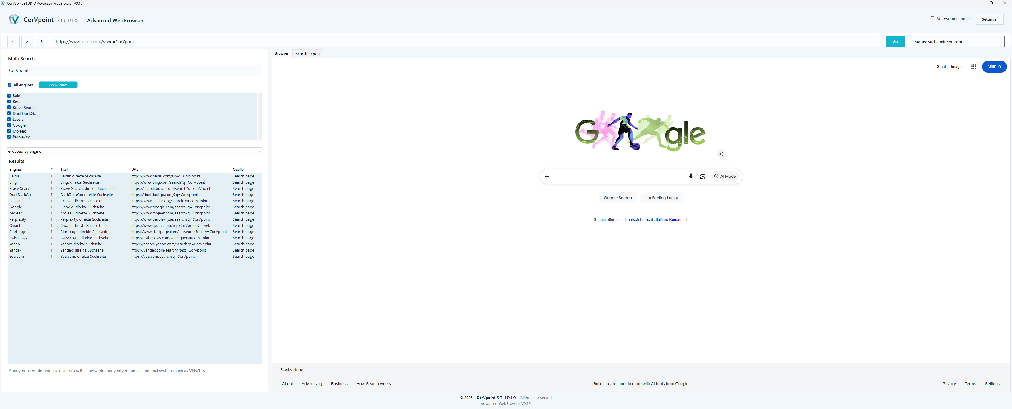 CorVpoint STUDIO Advanced WebBrowser: Custom search engines