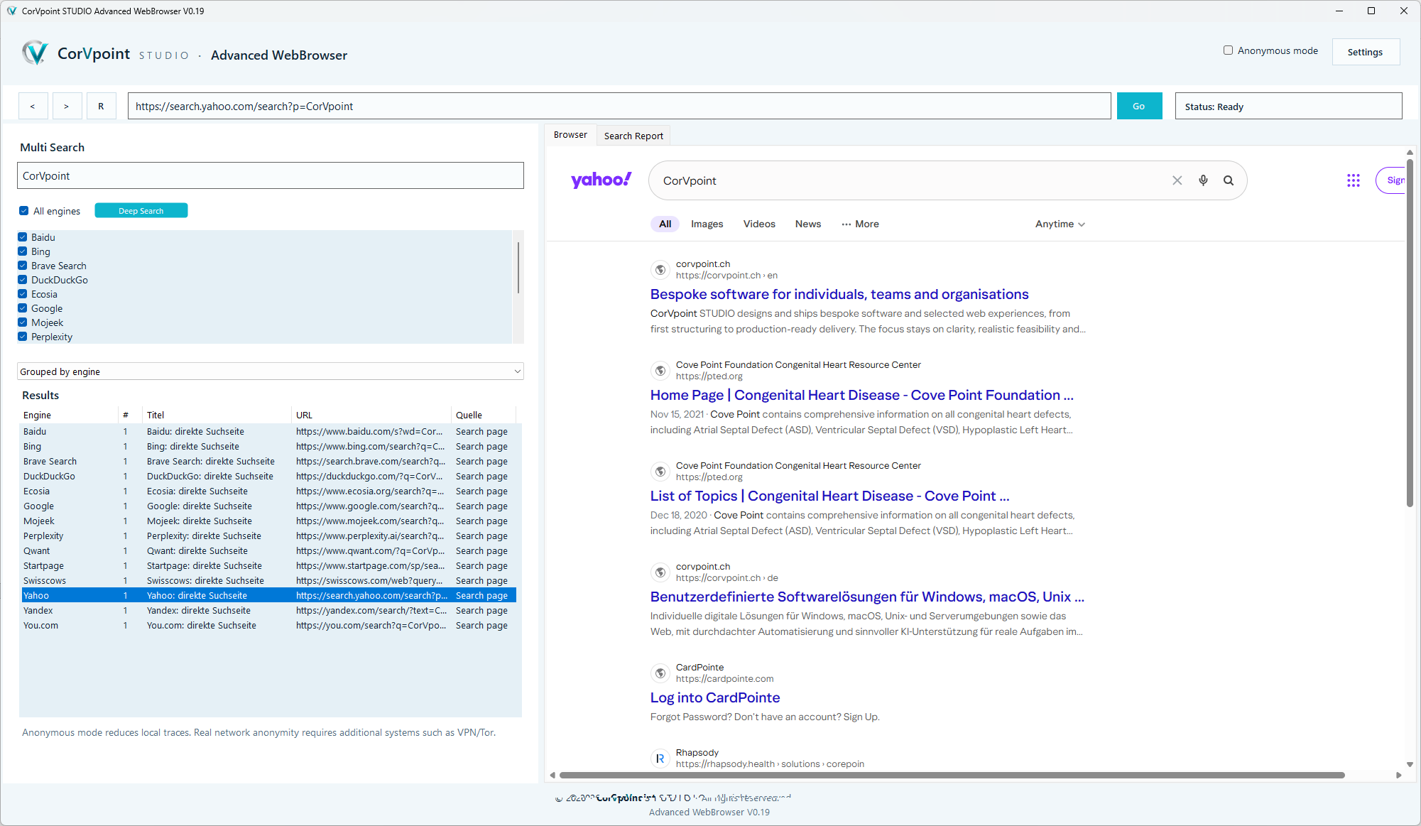 CorVpoint STUDIO Advanced WebBrowser: Live search