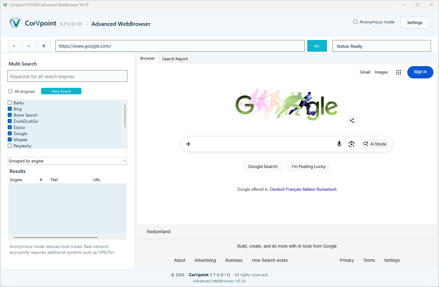 CorVpoint STUDIO Advanced WebBrowser: Espace de navigation