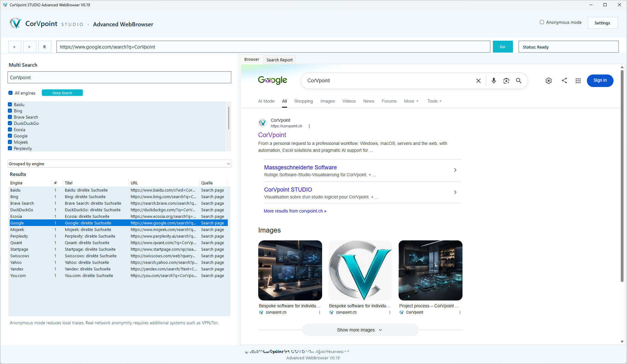 CorVpoint STUDIO Advanced WebBrowser: Zone d’état