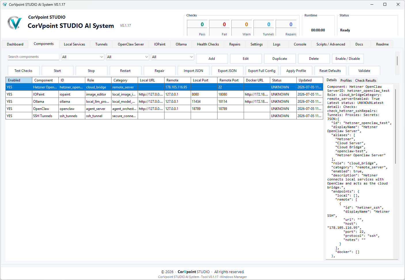CorVpoint STUDIO AI System: Tableau de bord IA