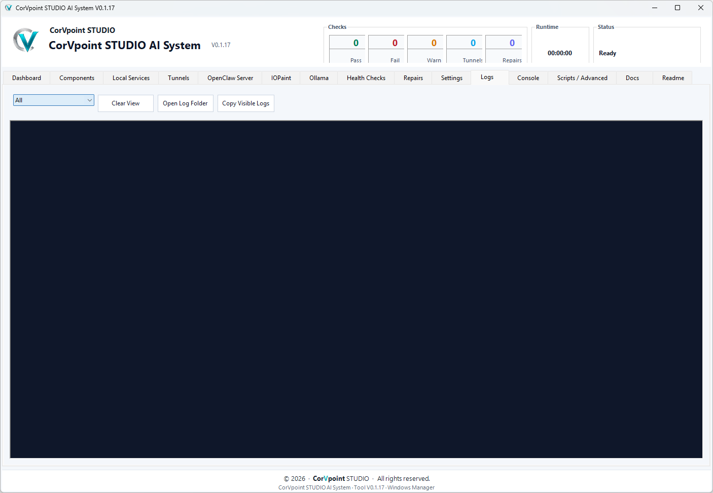 CorVpoint STUDIO AI System: Vista dei log