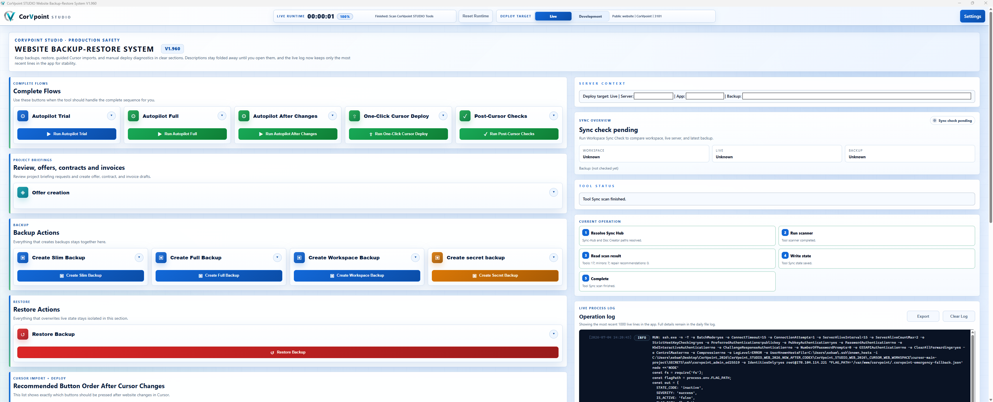 CorVpoint STUDIO Backup-Restore System: Backup and deployment overview