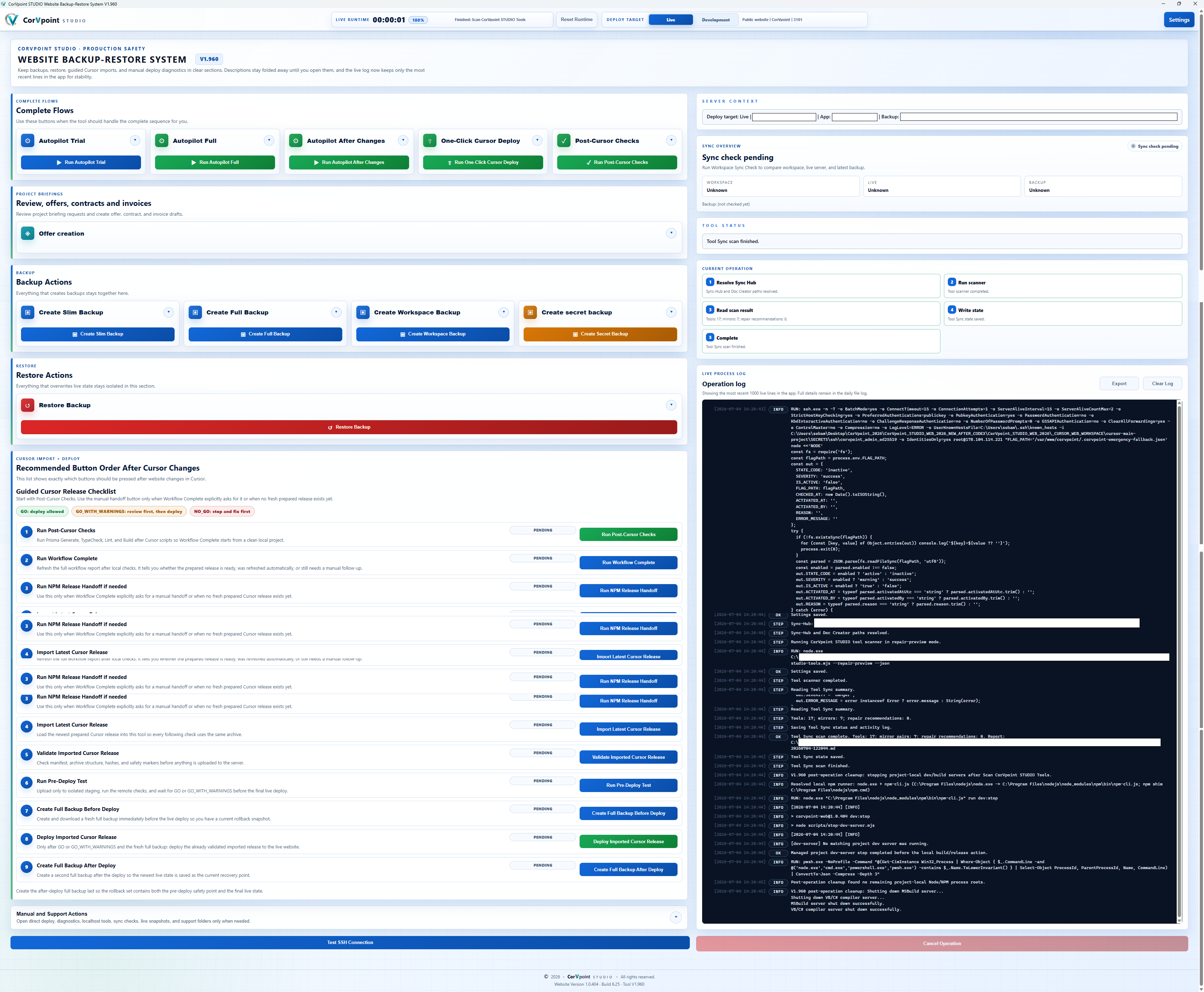 CorVpoint STUDIO Backup-Restore System: Workflows complets