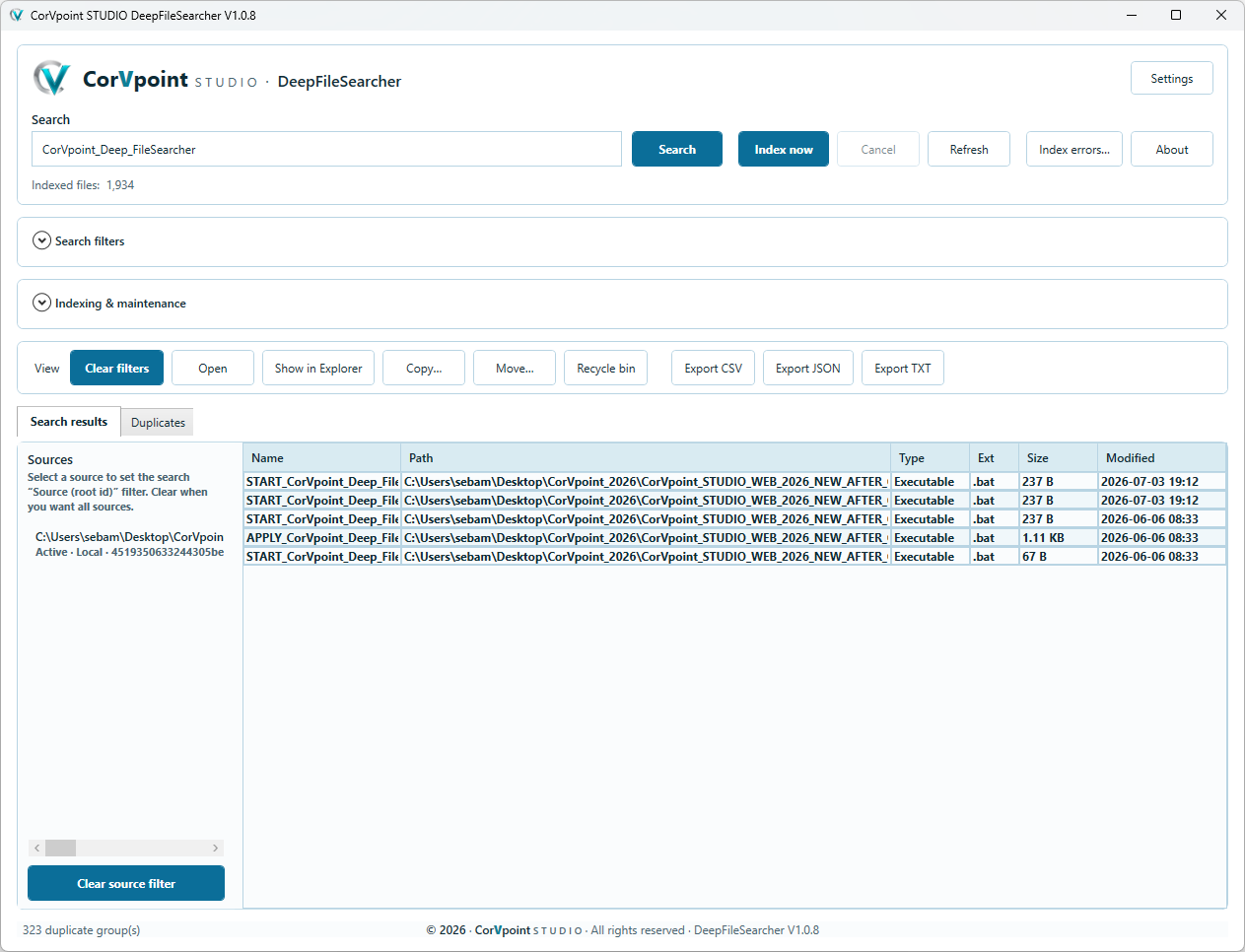 CorVpoint STUDIO DeepFileSearcher: Result export
