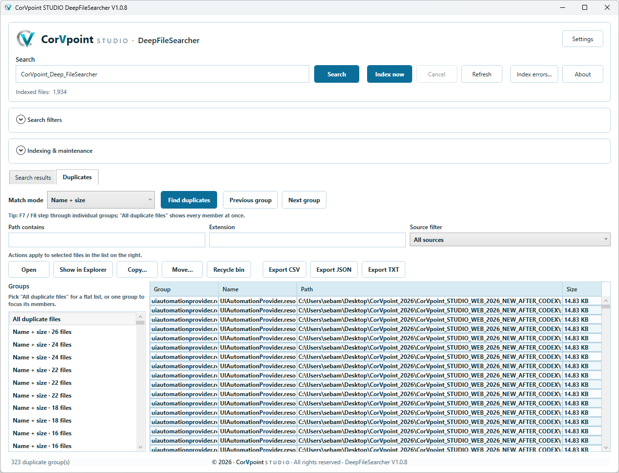 CorVpoint STUDIO DeepFileSearcher: Appearance settings
