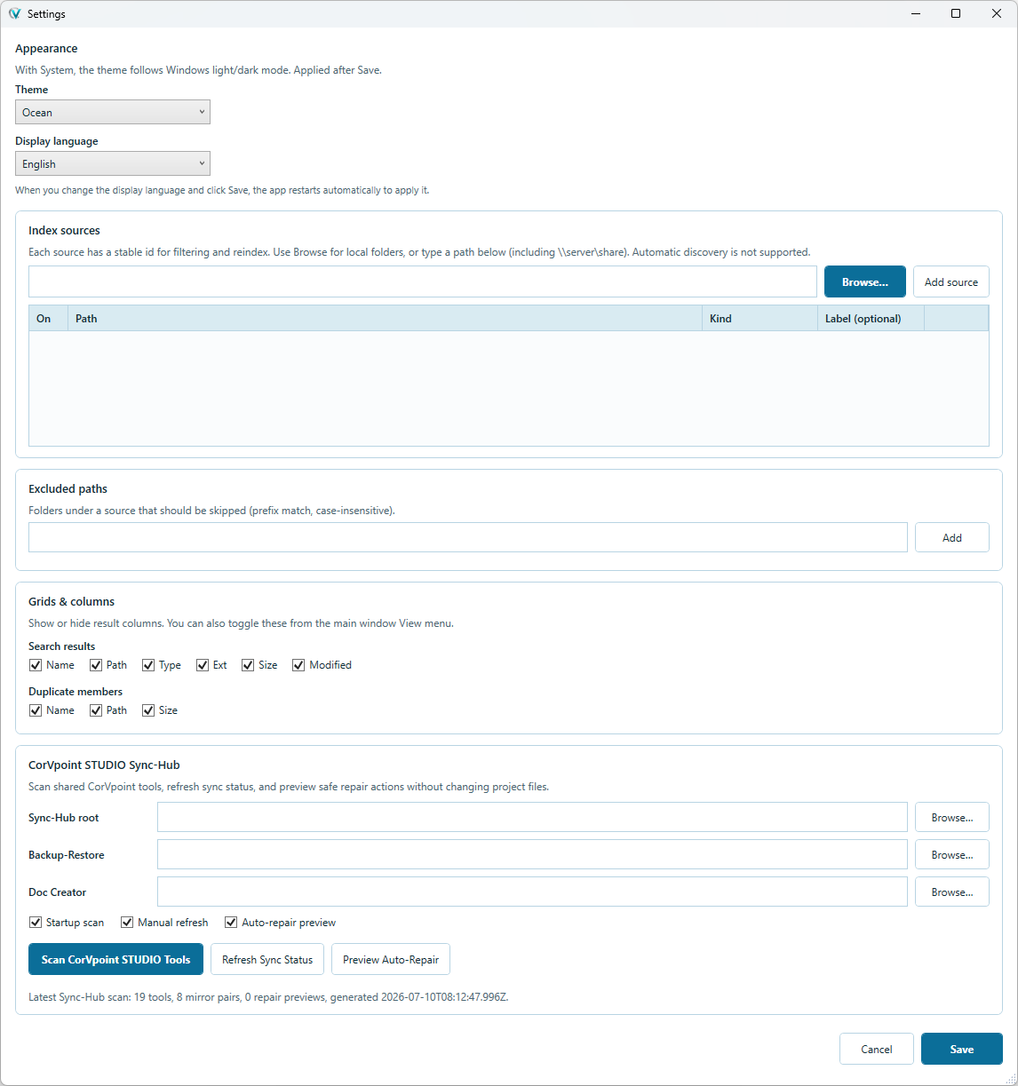 CorVpoint STUDIO DeepFileSearcher: Gestion de l’index