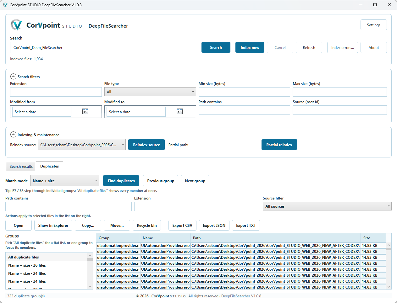 CorVpoint STUDIO DeepFileSearcher: Gestion des sources