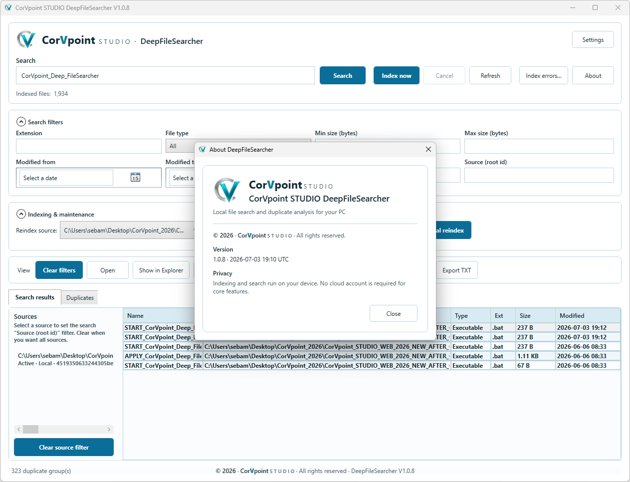 CorVpoint STUDIO DeepFileSearcher: Dialogue d’état et de version