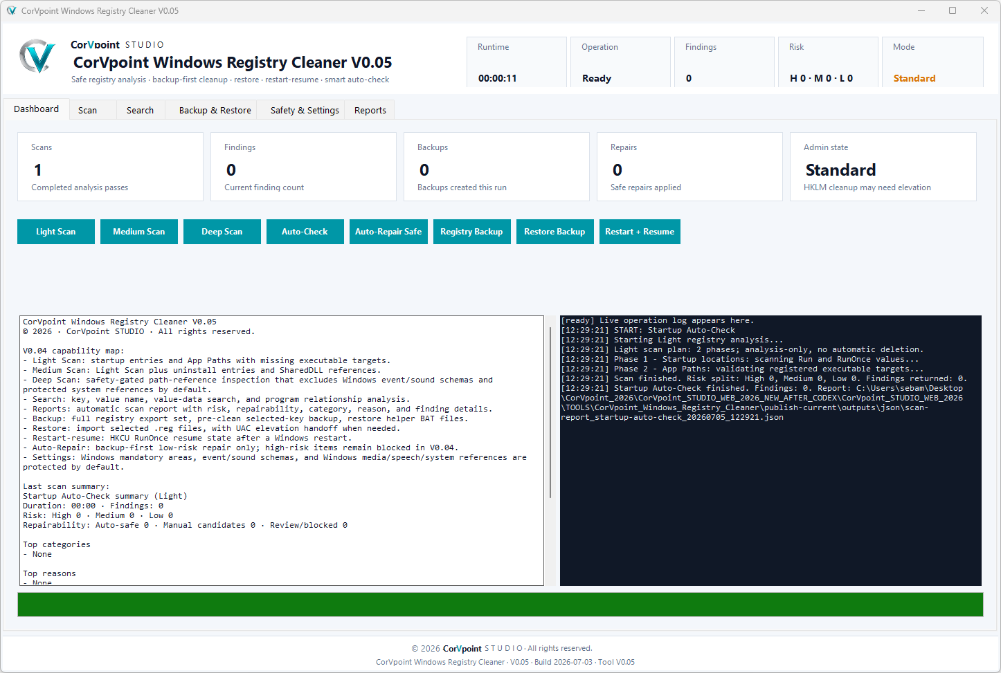 CorVpoint STUDIO Windows Registry Cleaner: Registry overview