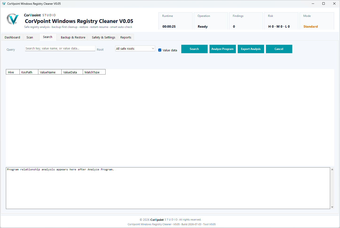 CorVpoint STUDIO Windows Registry Cleaner: Quick scan