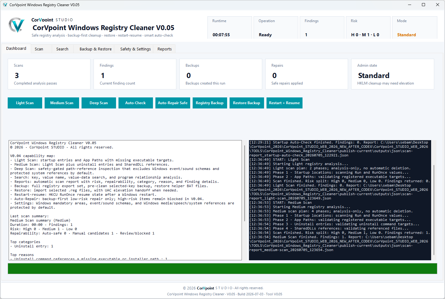 CorVpoint STUDIO Windows Registry Cleaner: Registry reports