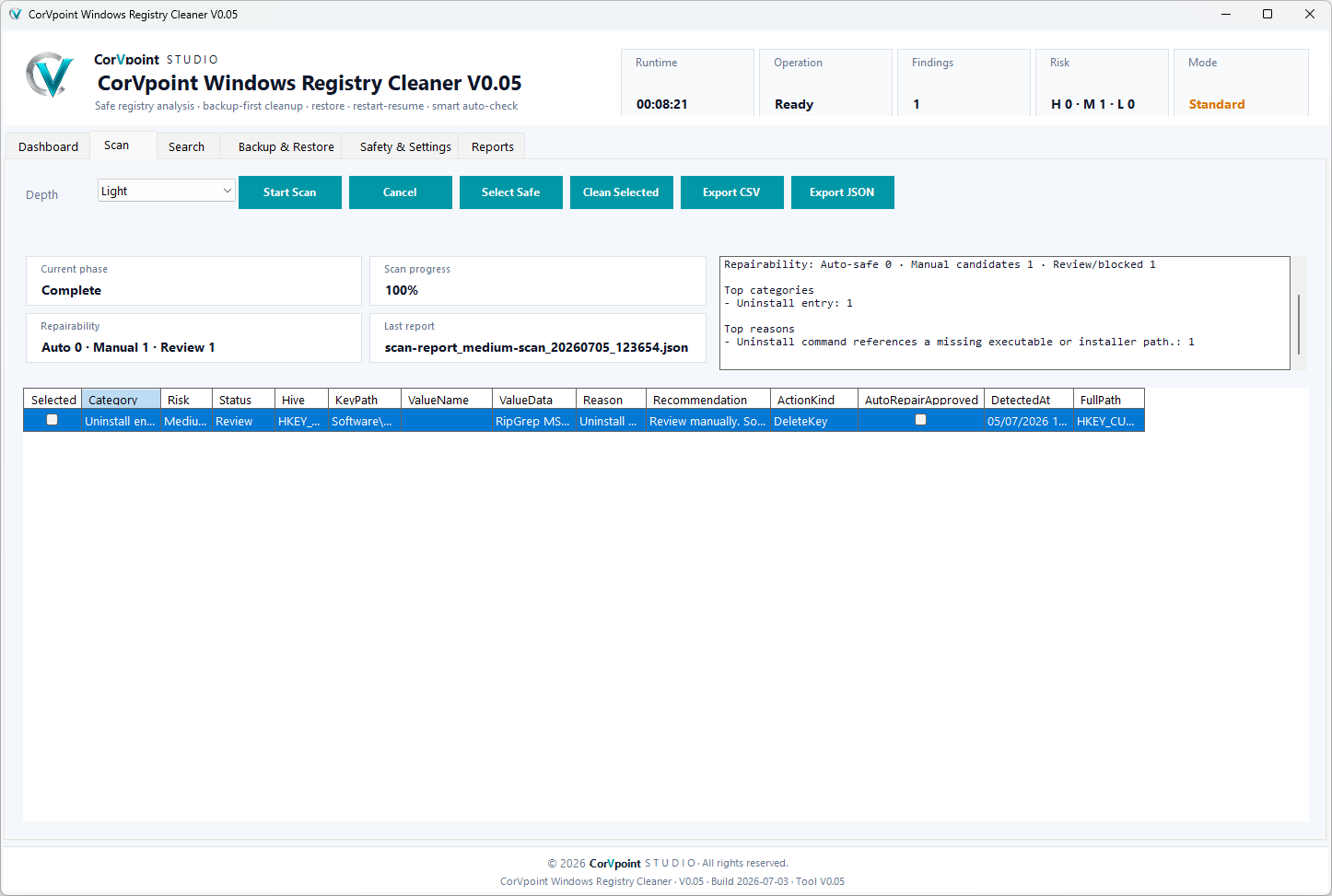 CorVpoint STUDIO Windows Registry Cleaner: Riepilogo rischi