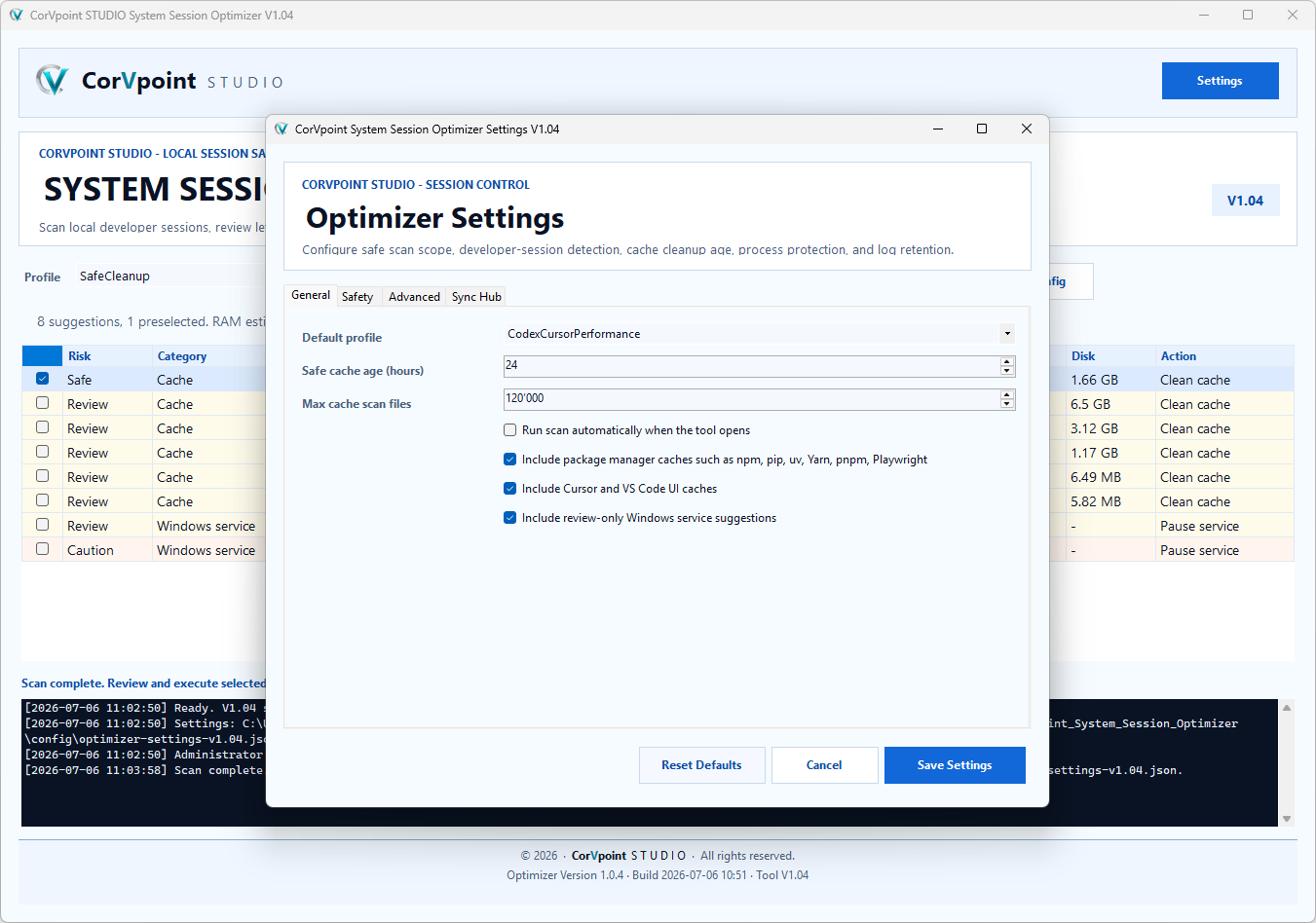 CorVpoint STUDIO System Session Optimizer: Restauration des services